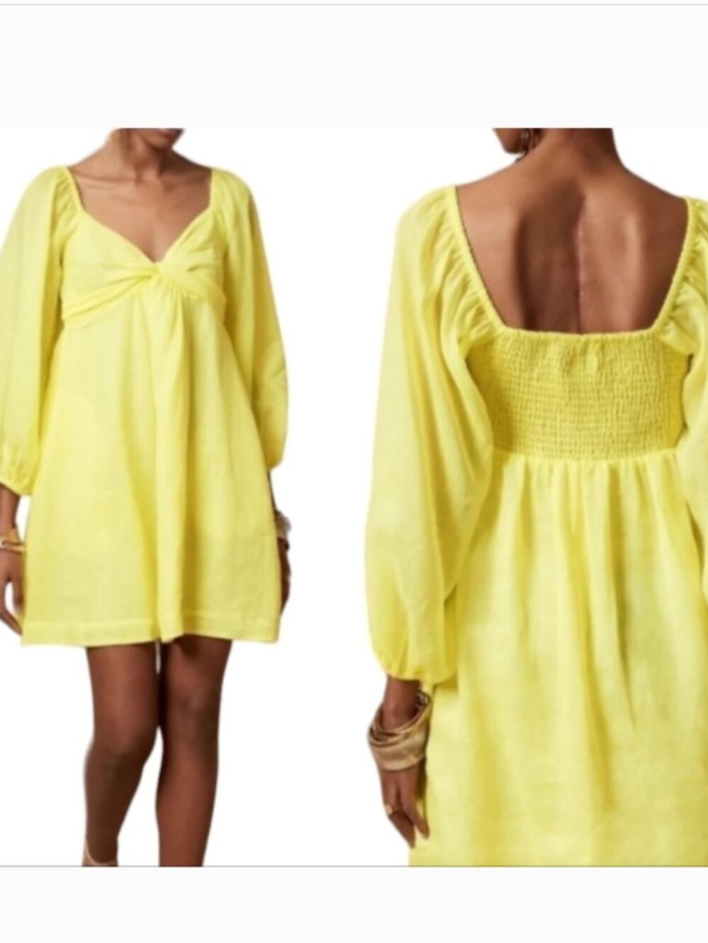 Banana Republic Ramie Babydoll Mini Dress Twist Front Fairy gauzy size Small